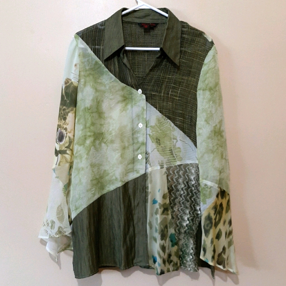 Simon Chang Green Multicolor Blouse